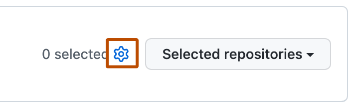 Captura de tela do ícone de configurações (um símbolo de engrenagem) à esquerda de um botão denominado "Repositórios selecionados".