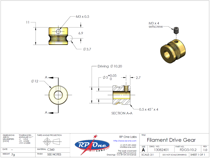 Filament Drive, RRD, 5mm Bore