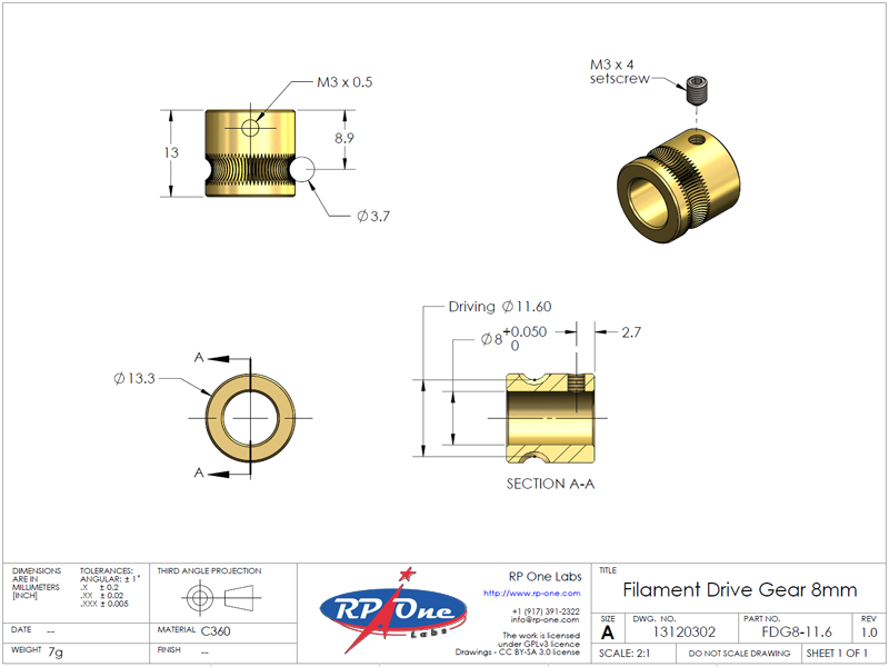 Filament Drive, RRD, 8mm Bore