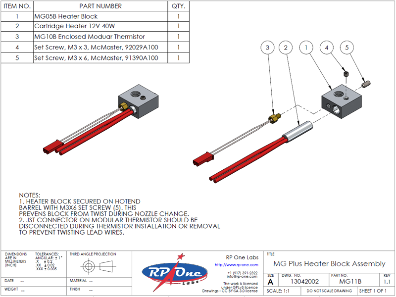 MG Plus Heater Block Assembly rev1.2