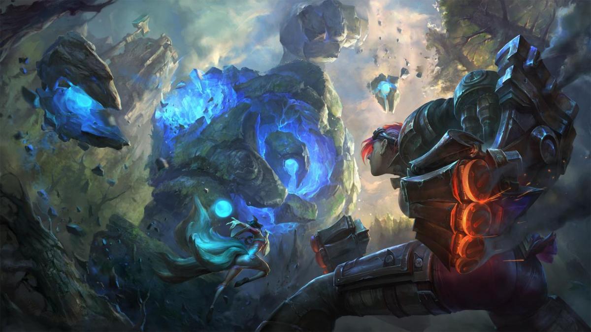 Vi fights the blue buff in League of Legends