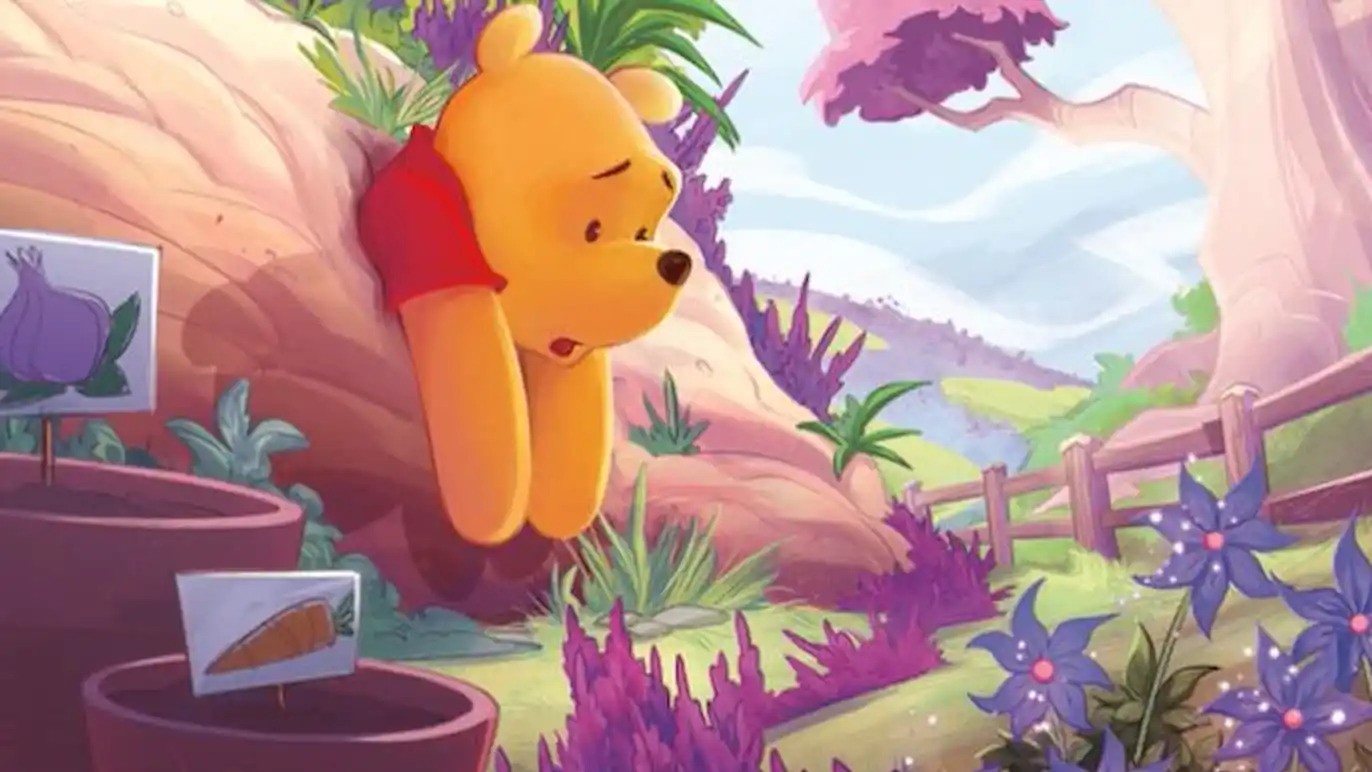 Image of Winnie-the-Pooh stuck in window at house through Disney Lorcana I'm Stuck Rise of the Floodborn