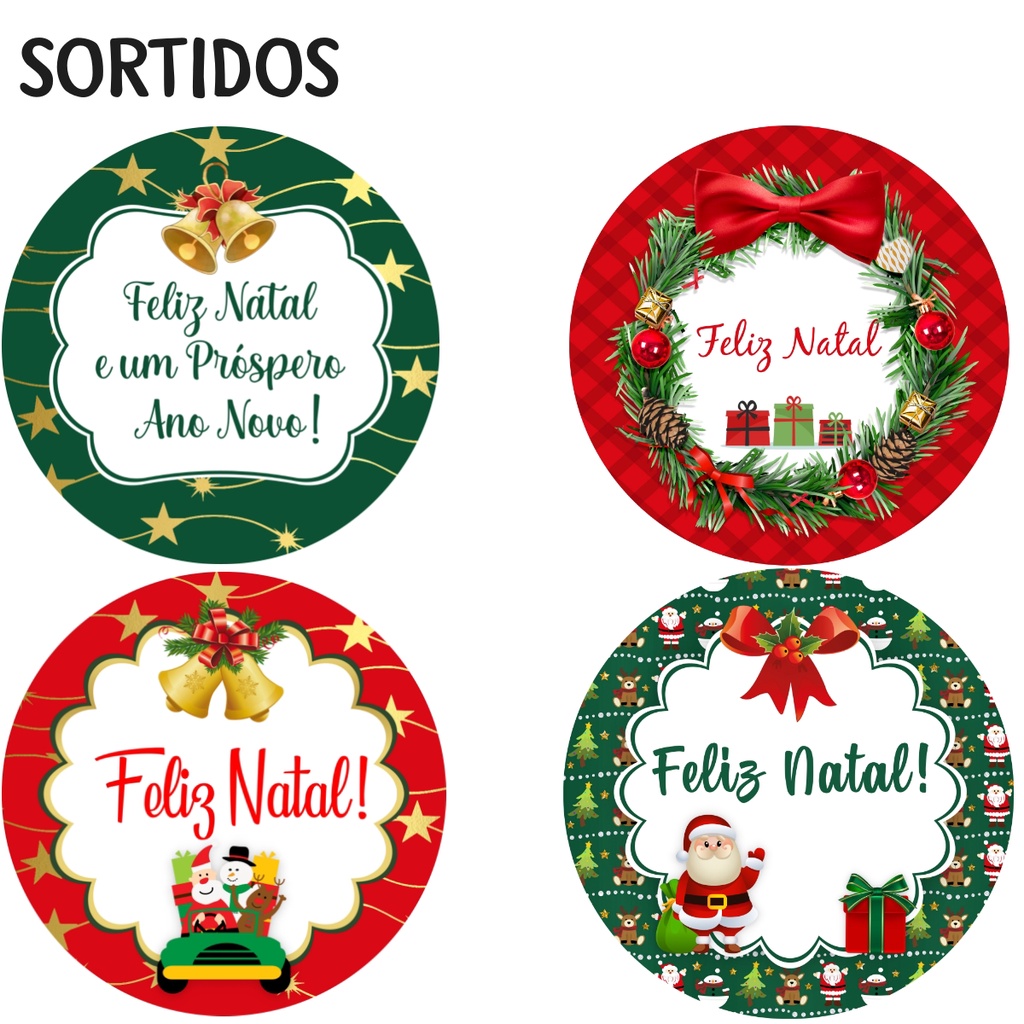 Etiquetas Adesivas Feliz Natal 4x4cm - Sortidas - Escorrega o Preço