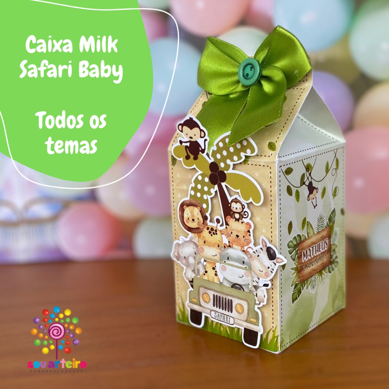 Caixa Milk lembrancinha Safari Baby 3D - Personalizado - 10 UNIDADES ...