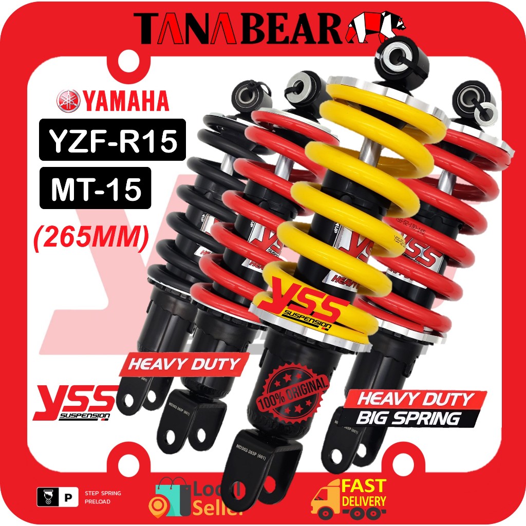 YSS R15 / FZ150 / MT15 (265MM) HEAVY DUTY/BIG SPRING adjustable ...