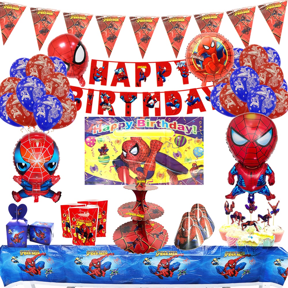 Spiderman Theme Birthday Decoration Balloon Backdrops Kid's Happy Party ...