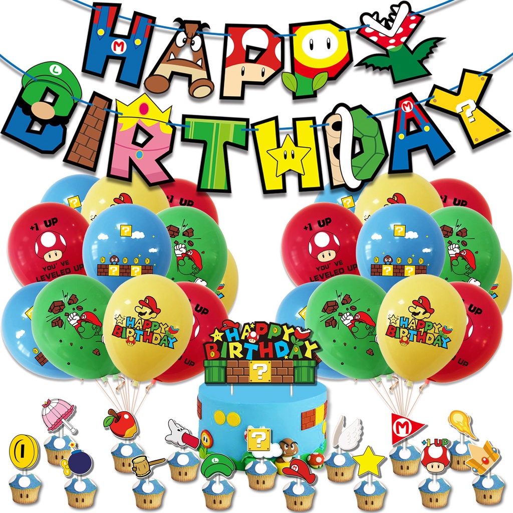 Super Mario Bros Party Supplies Balloons Banner Happy Birthday ...