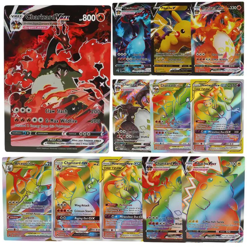 12Pcs Oversized Shiny Pokemon Cards in English Vstar Vmax GX Charizard ...