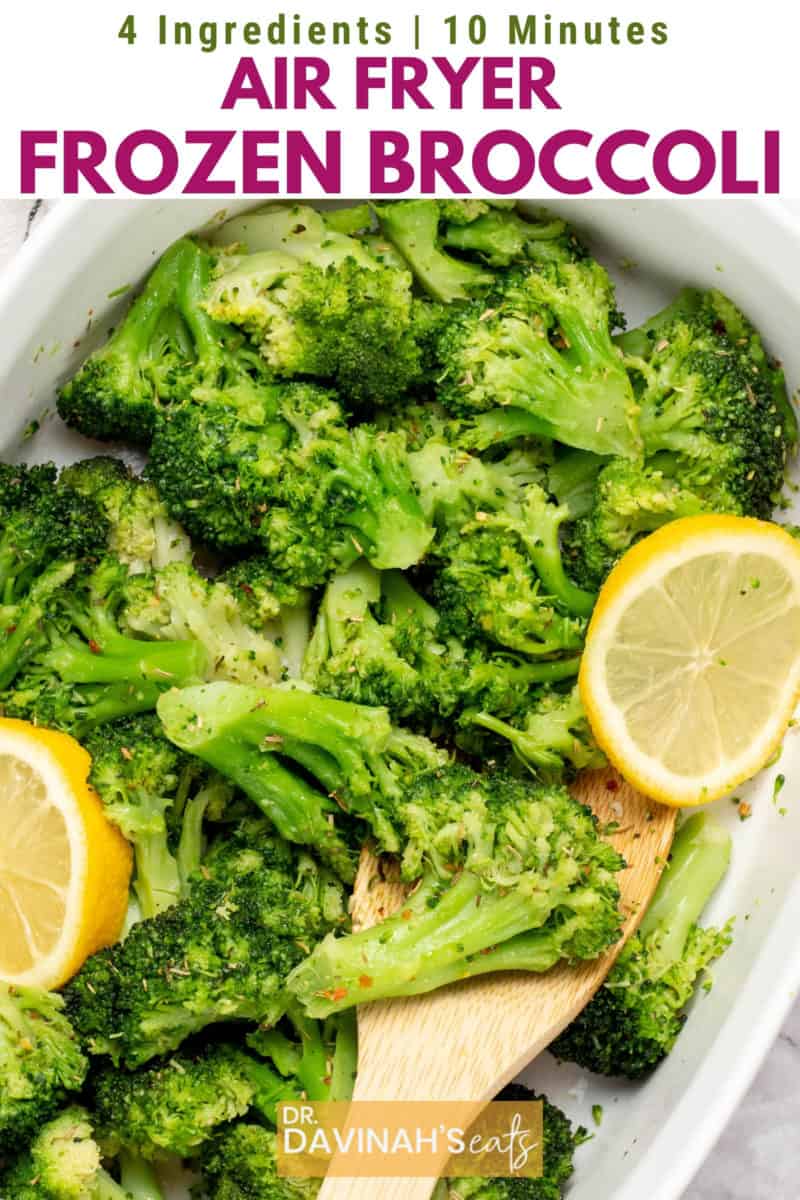 pinterest image for air fryer frozen broccoli