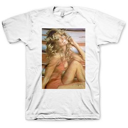 Farrah Fawcett - Mens Farrah Fawcett Red Bathing Suit White  T-Shirt