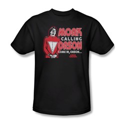 Mork & Mindy - Mork Calling Orson Adult T-Shirt In Black