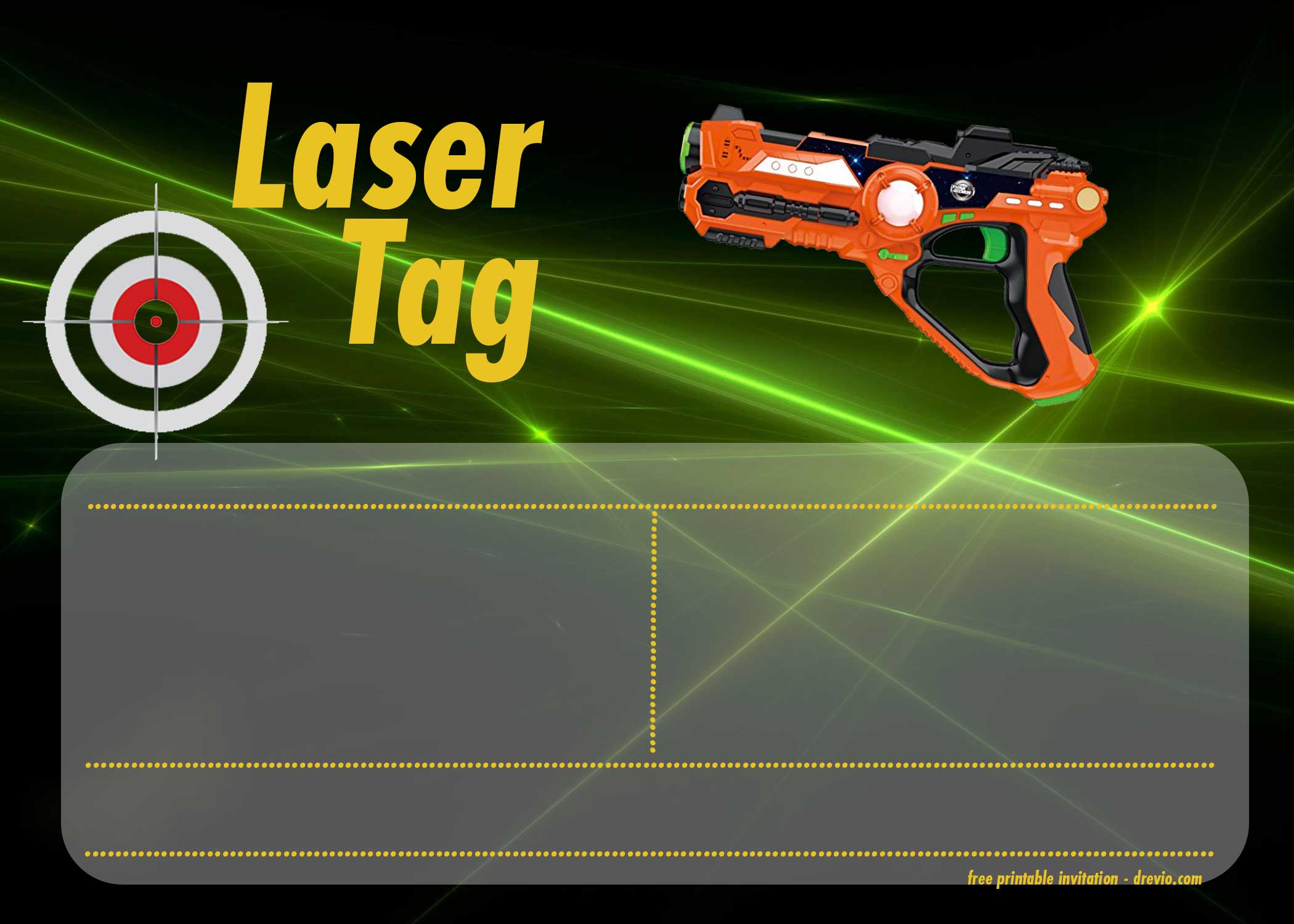 FREE Orange Gun Laser Tag Birthday Invitation Template