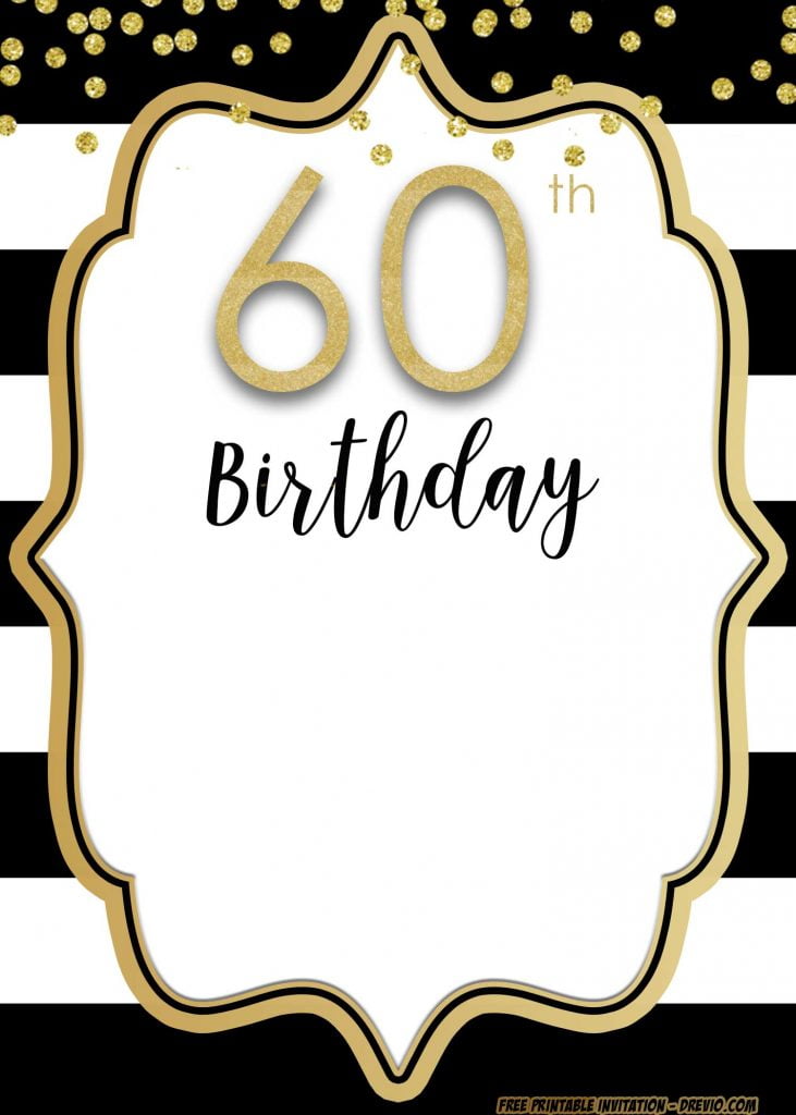 FREE Printable 60th birthday invitation gold confetti blank