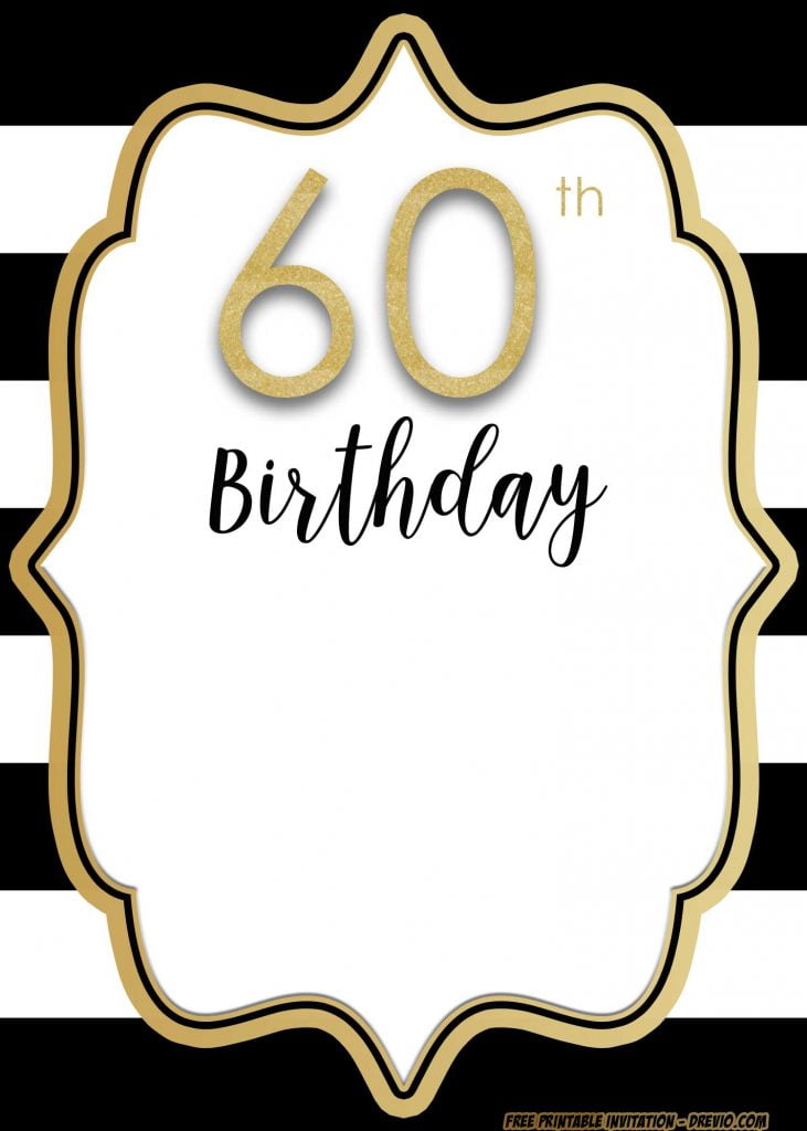 FREE Printable 60th birthday invitation gold glitter blank