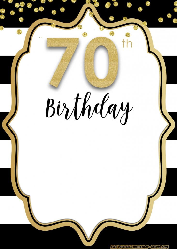 FREE Printable 70th birthday invitation gold confetti blank