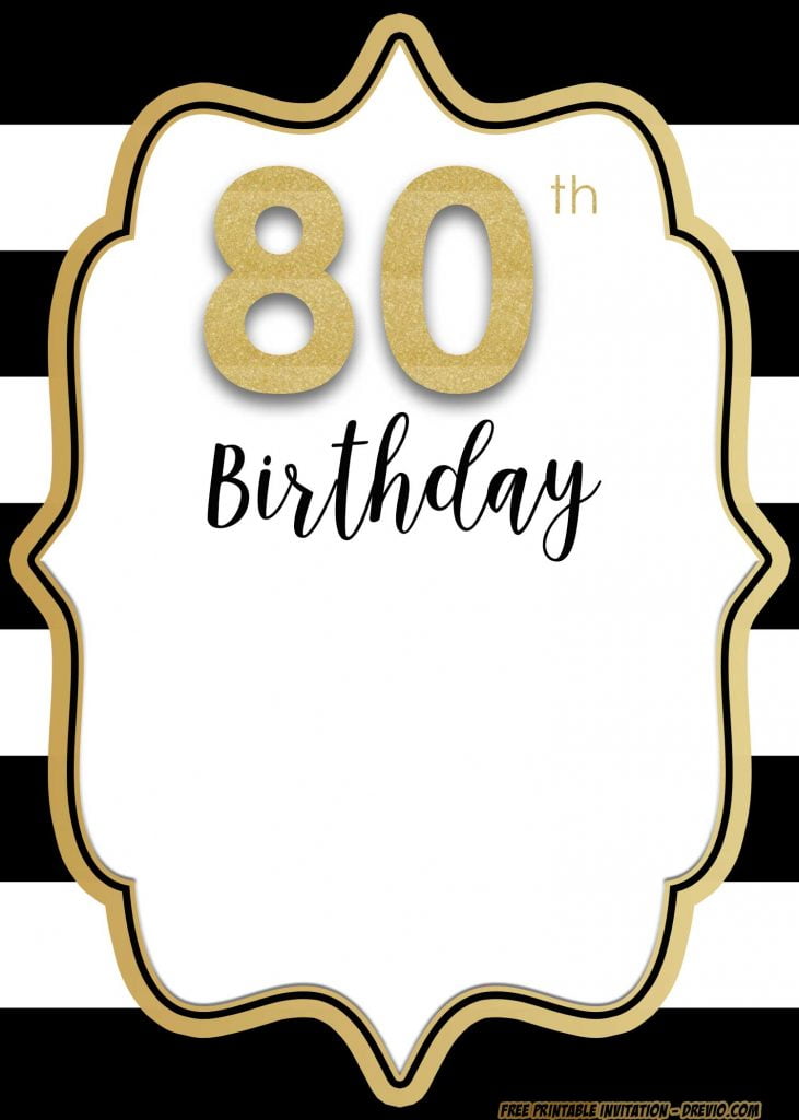 FREE Printable 80th birthday invitation gold confetti blank