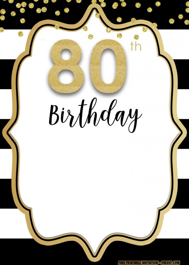 FREE Printable 80th birthday invitation gold glitter blank