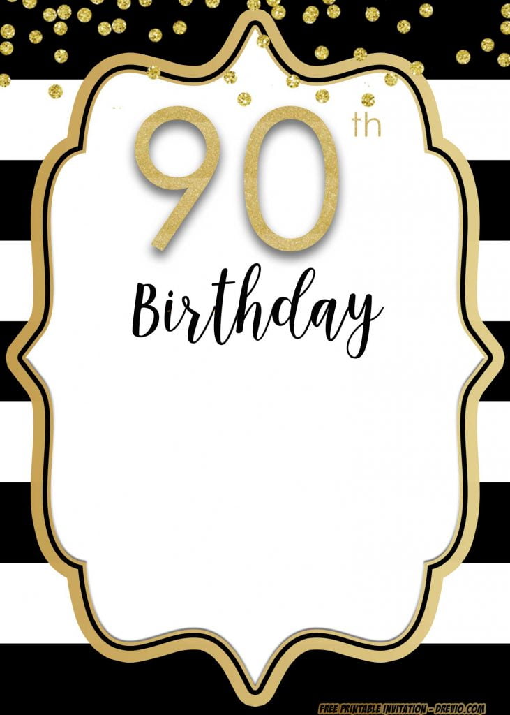 FREE Printable 90th birthday invitation gold confetti blank