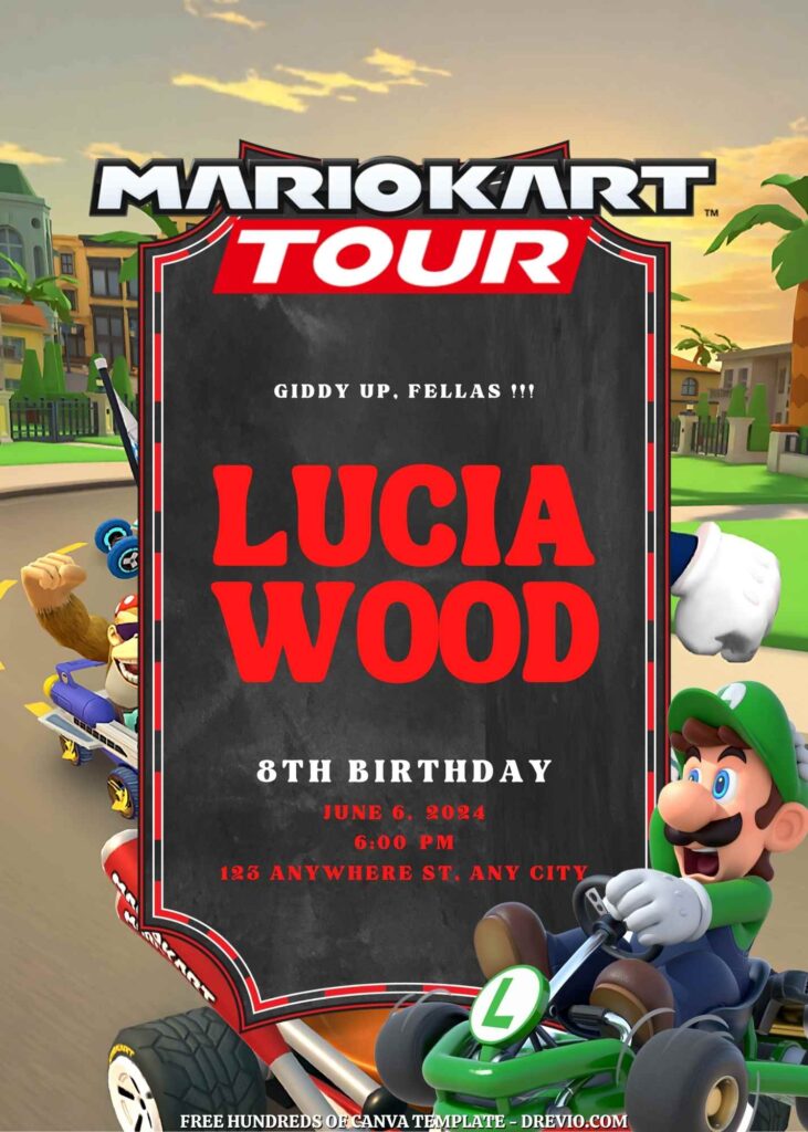 Free Mario Kart Tour Birthday Invitations