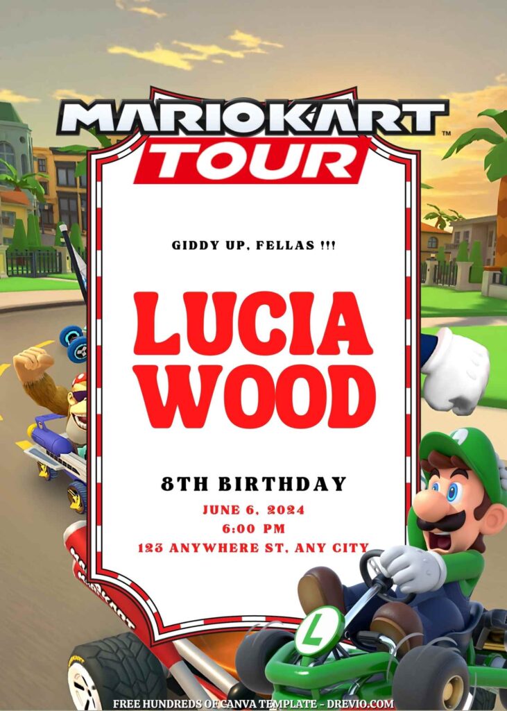 Free Mario Kart Tour Birthday Invitations