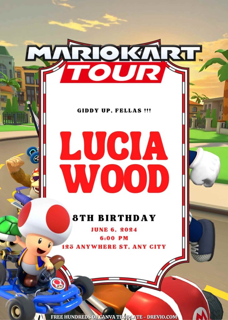 Free Mario Kart Tour Birthday Invitations