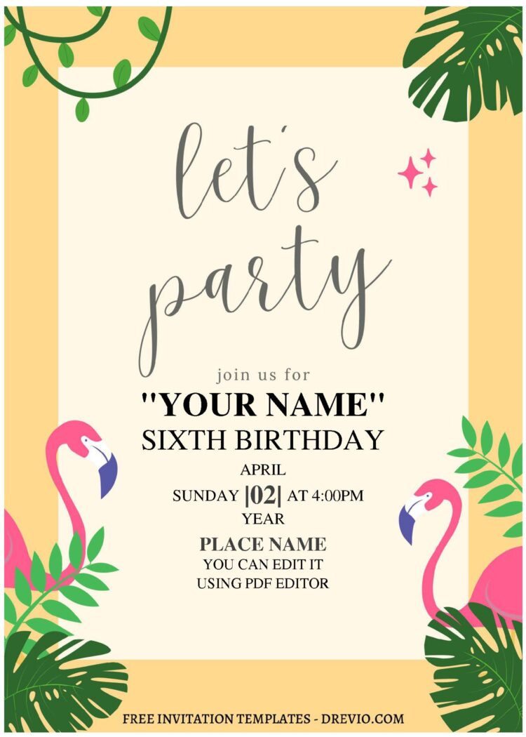 (Free Editable PDF) Summer Fiesta Flamingo Birthday Invitation ...