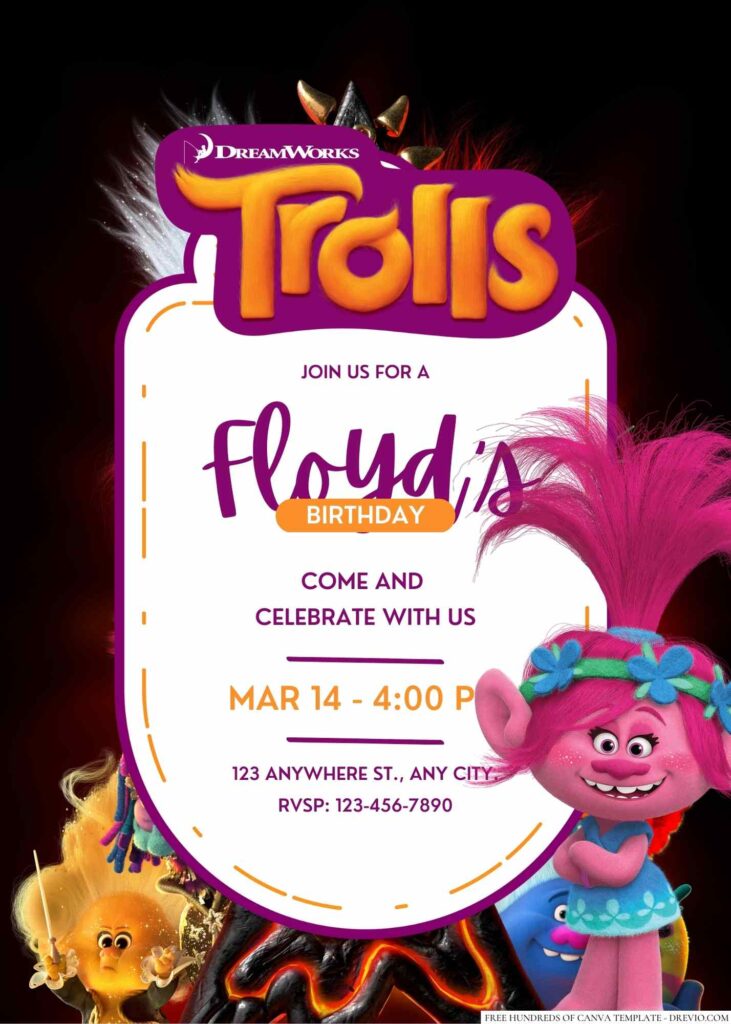 Free Editable Trolls Birthday Invitation