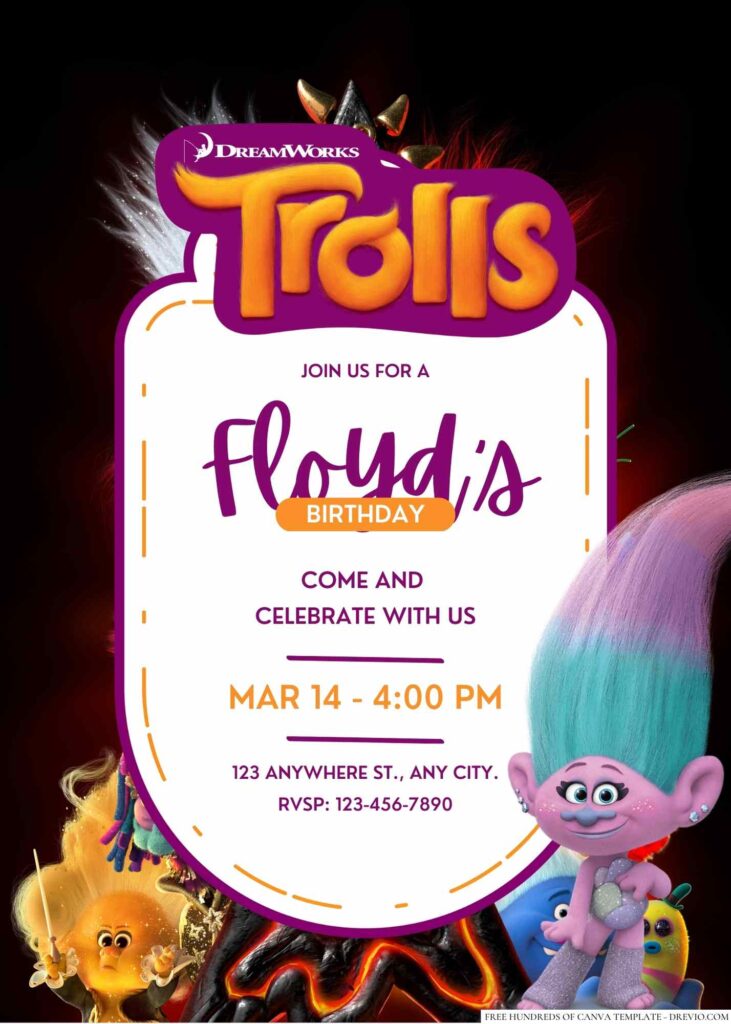 Free Editable Trolls Birthday Invitation