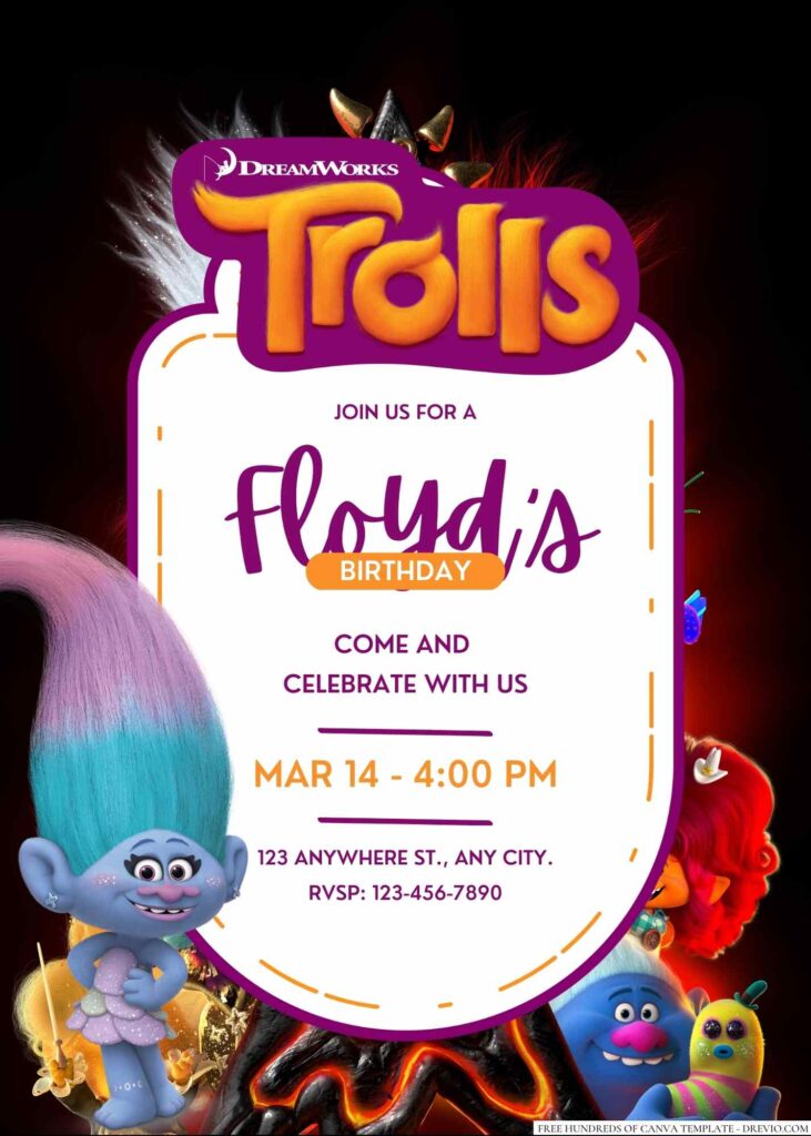 Free Editable Trolls Birthday Invitation