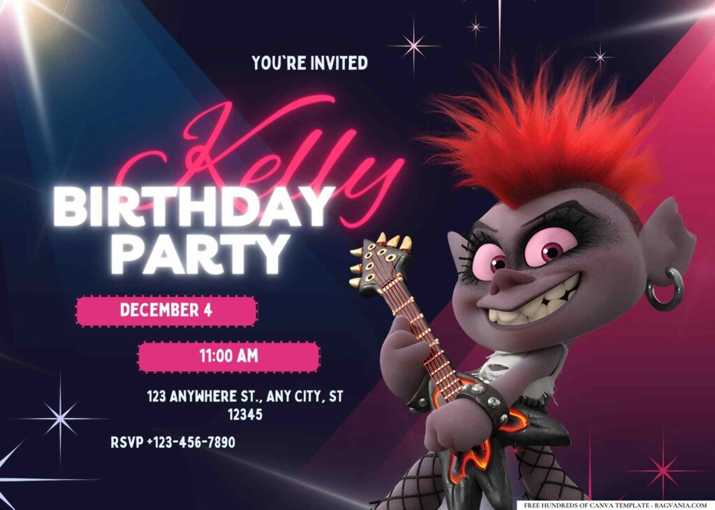 FREE Editable Trolls World Tour Birthday Invitation