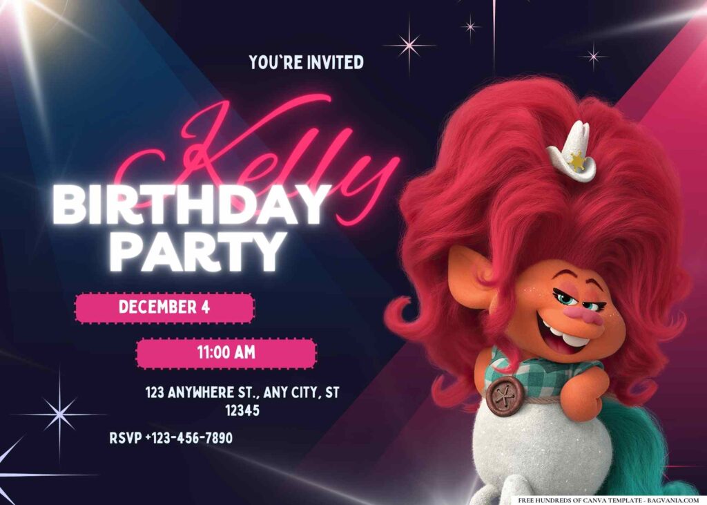 FREE Editable Trolls World Tour Birthday Invitation