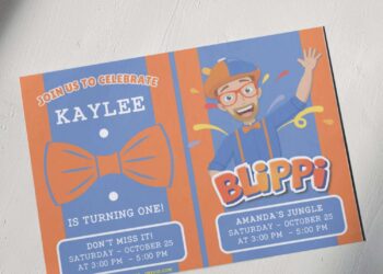 Folded Blippi Birthday Invitations