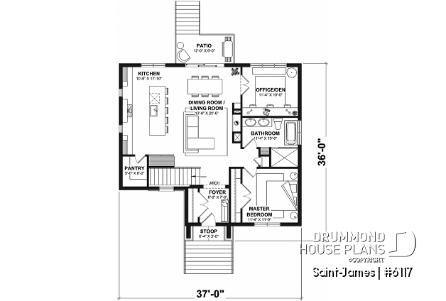 1st level - Compact 1 to 4 bedroom modern farmhouse with den, and optional finished basement ($) - Saint-James