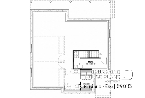 Unfinished basement - Cottage house plan offering panoramic view, master bedroom on the ground floor and cathedral ceiling - Touchstone - Eco