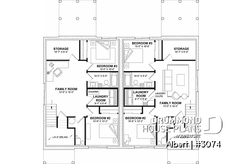 Basement - Semi-detached house plan offering two different ground floor layouts and a total of 3 bedrooms - Albert