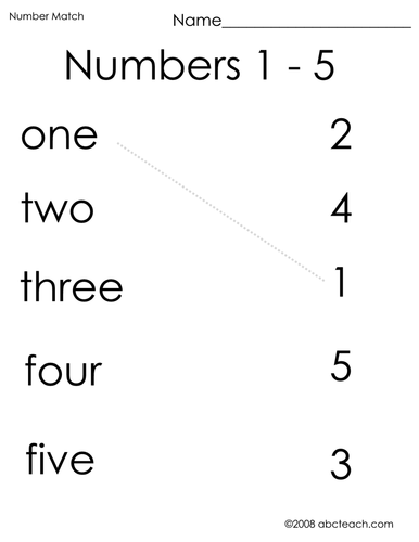 Worksheet: Match the Numbers 1-5 (preschool/primary)-b/w | Teaching ...