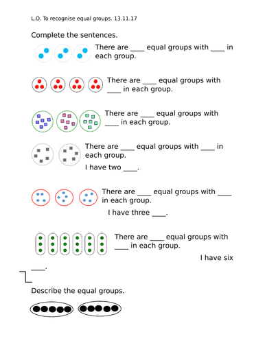 Identifying, making and adding equal groups, Year 2, worksheets ...