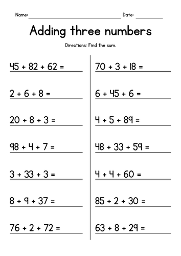 Adding Three Numbers - Addition Worksheets | Teaching Resources