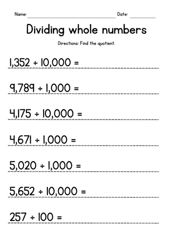 Dividing Whole Numbers by Powers of 10 | Teaching Resources