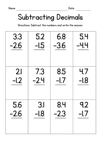 Subtracting Decimals Vertically Worksheets | Teaching Resources