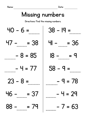 Subtracting from 2-Digit Numbers Worksheets | Teaching Resources