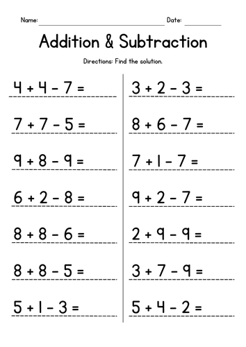 Add and Subtract 3 Numbers Worksheets | Teaching Resources