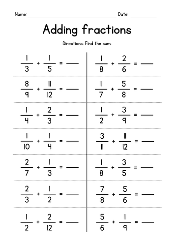 Addition of Unlike Fractions - Adding Fractions with Different ...