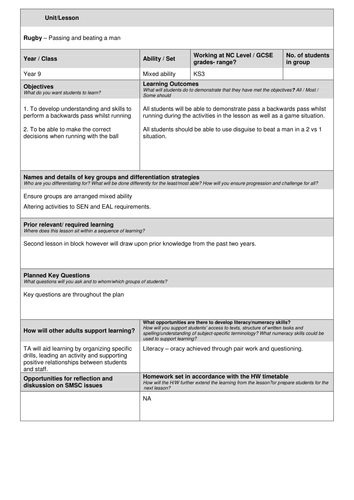 KS3 Rugby - passing lesson plan