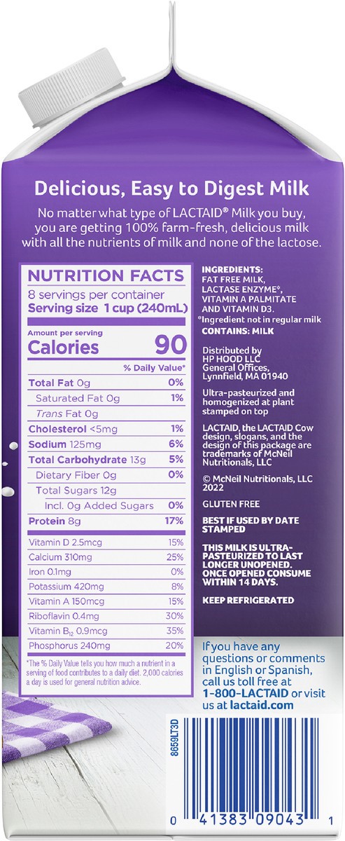 slide 8 of 9, Lactaid Fat Free Milk, 64 oz, 