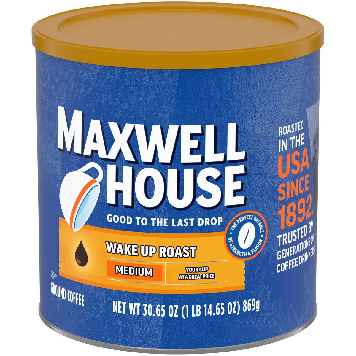 slide 6 of 9, Maxwell House Medium Roast Wake Up Roast Ground Coffee, 30.65 oz. Canister, 30.65 oz