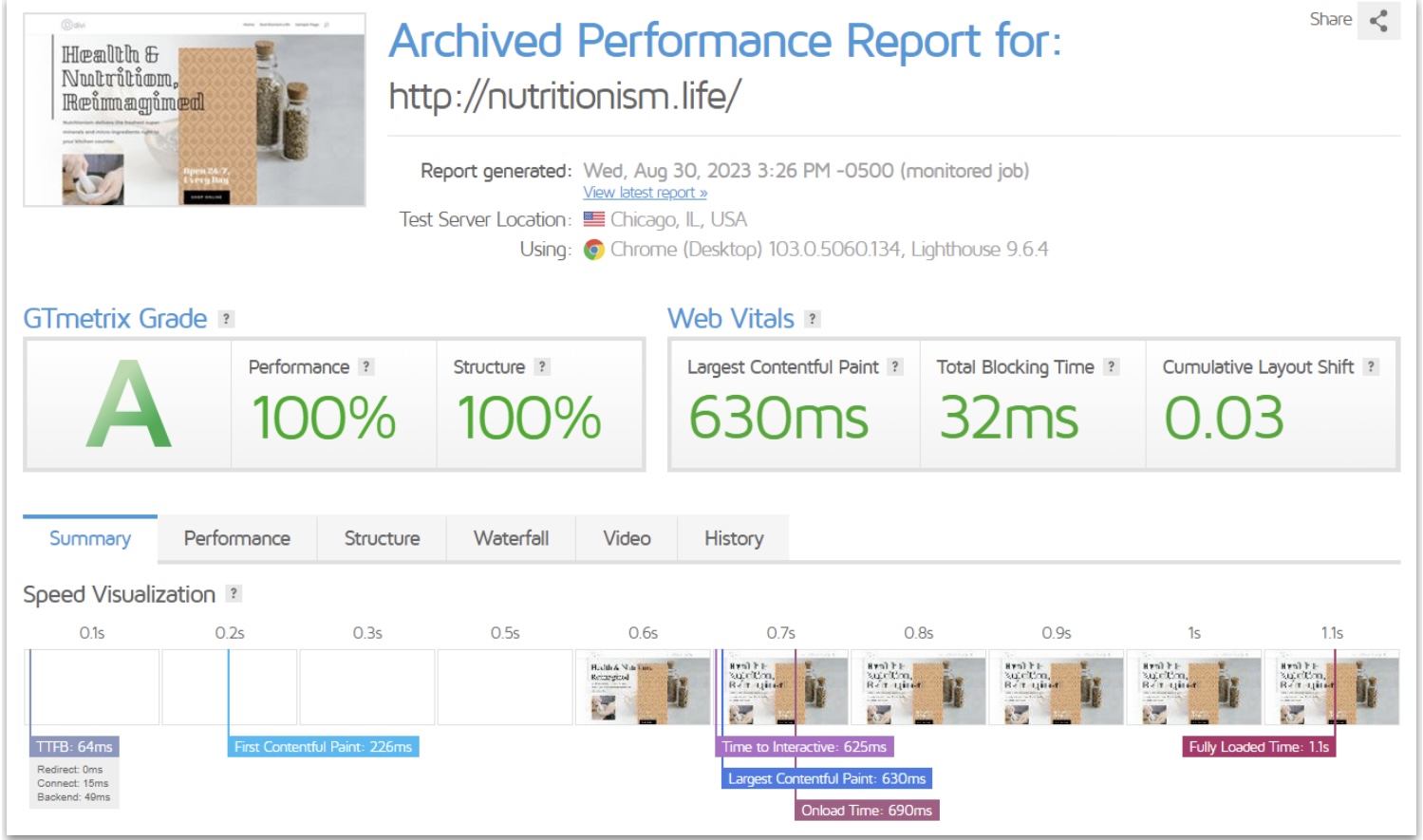 Graphic of GTmetrix performance report for SiteGround