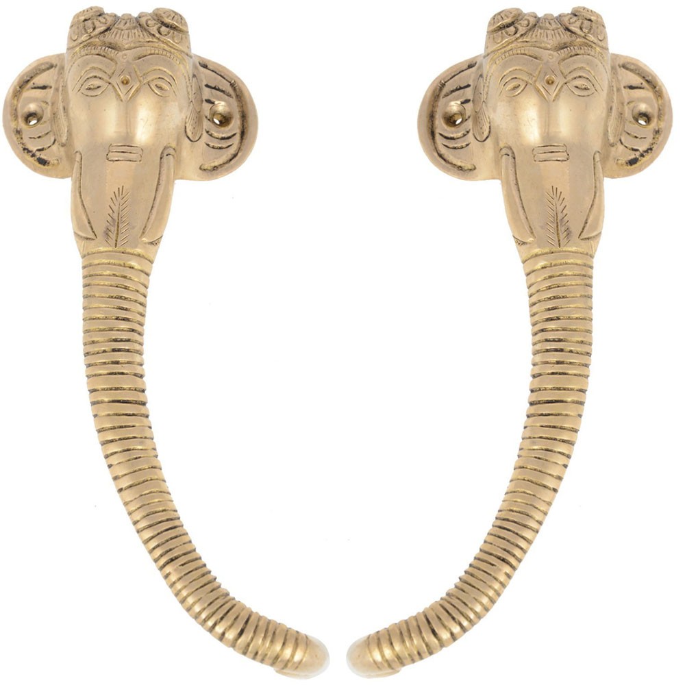 Brass Elephant Door Handle Left Side Home Decor L4" x W9" x H2"