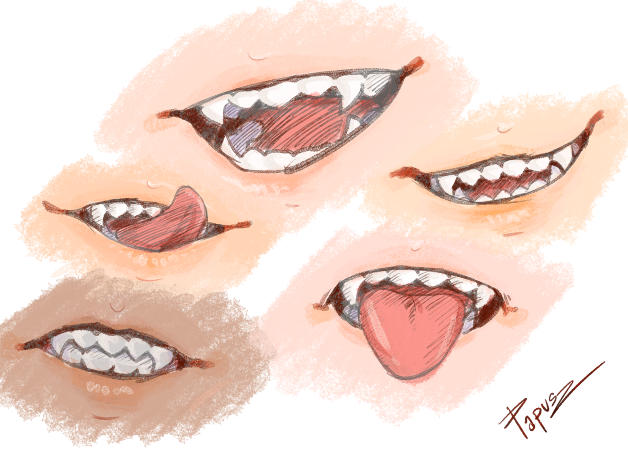 Illust of Papusz sketch practice mouth fang