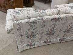 White Floral Design Sofa with 3 Throw Pillows